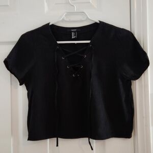 Forever 21 Black Lace-Up Short Sleeve Crop Top